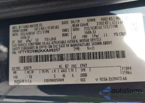 2019 Ford Transit-250 from USA, damaged, VIN 1FTYR3XM2KKA99267